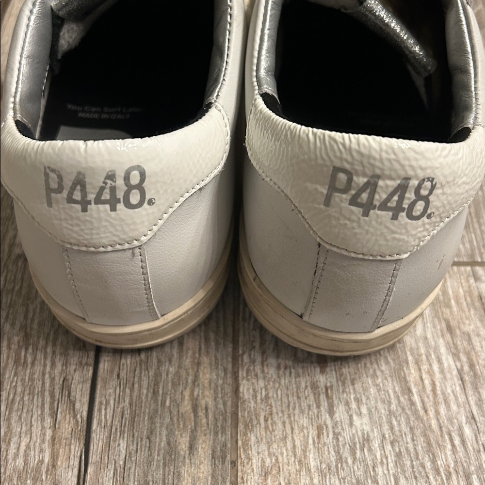P448 white sneakers sz 39 (8.5/9) metallic tongue detail Like new - Picture 3 of 4